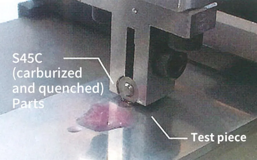Experimental setup for tribological testing to measure the friction coefficient of aluminum treatments.